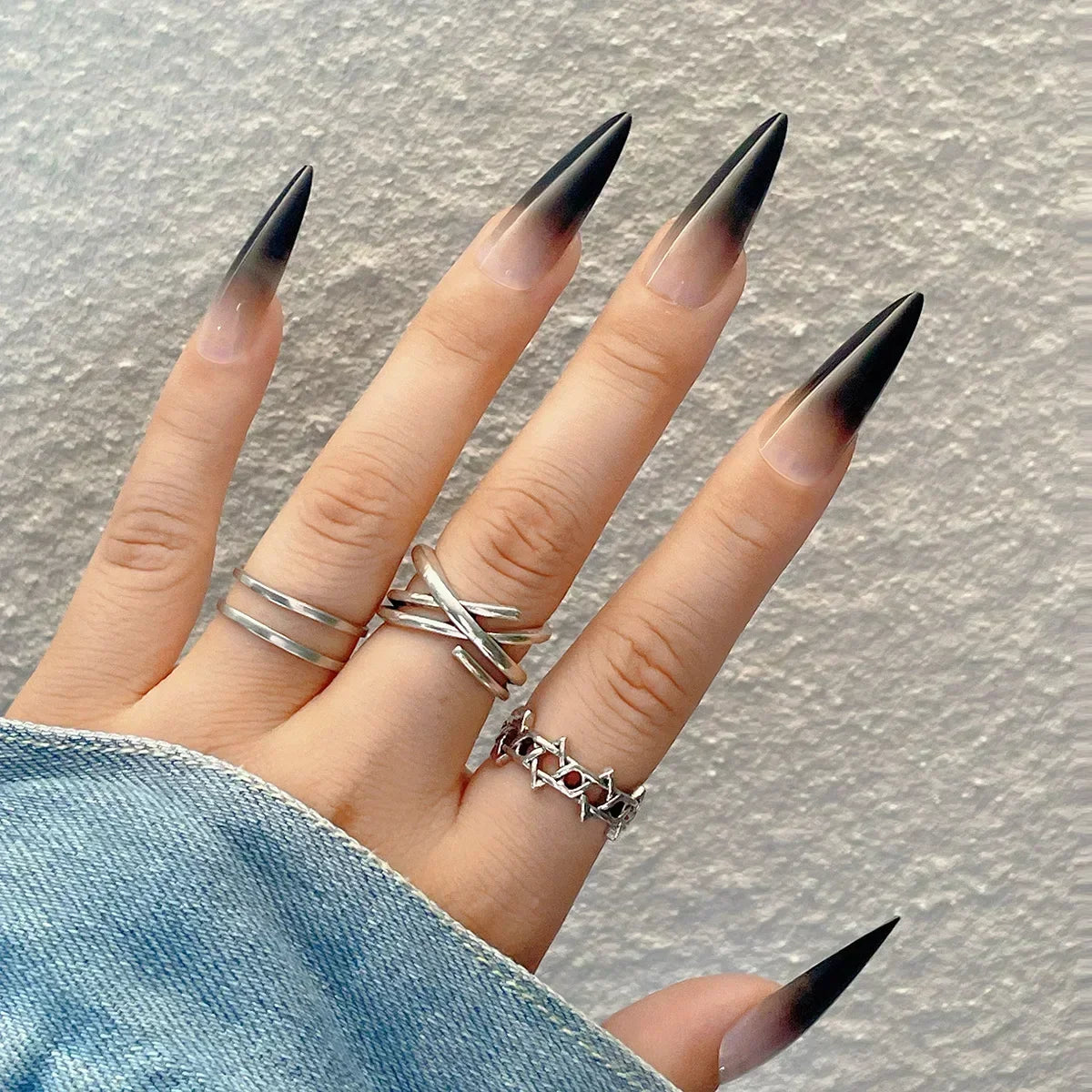 maoxiangshop 24Pcs False Nails With Glue Almond Pink Butterfly Design Detachable Rhinestones Acrylic Fake Nails long stiletto Press On Nails