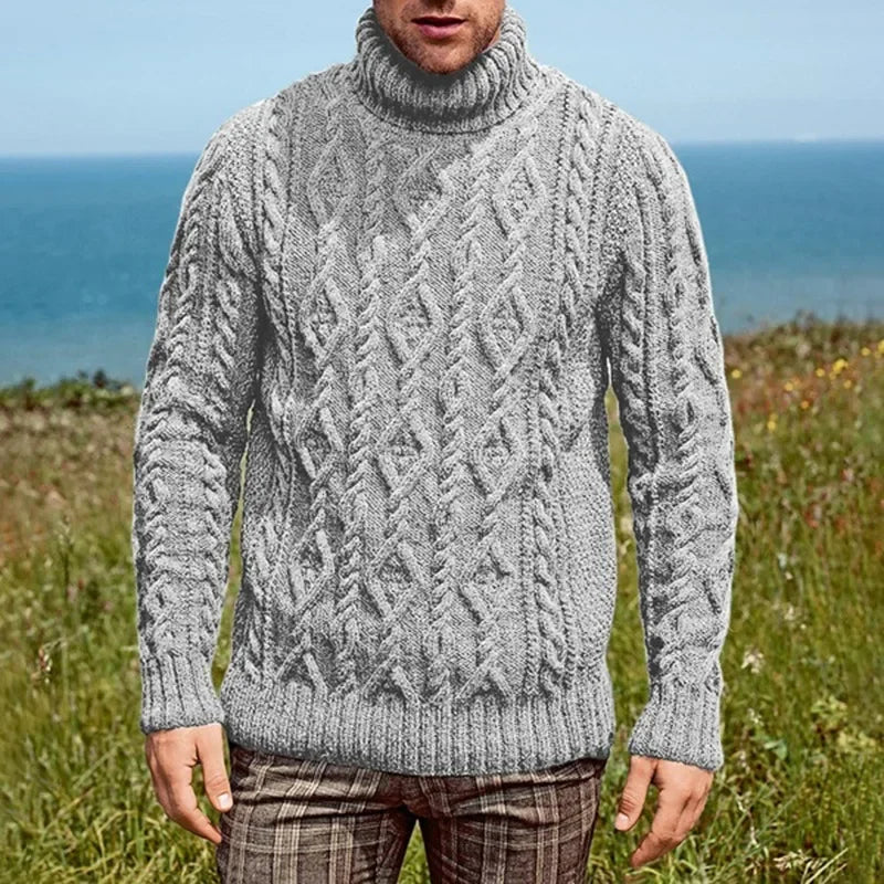 maoxiangshop Long Sleeve Jumpers Sweaters Solid Color Autumn Casual Trend Fashion Sweater Pullovers Men's Turtleneck Knitting Sweater Coats