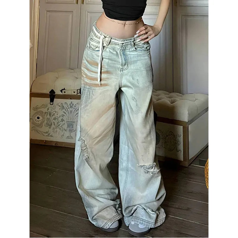 maoxiangshop - Harajuku Casual 90S High Waist Loose Jeans 2024 Winter Pants Women's Y2K Wide Leg Baggy Street Style Denim Trouser