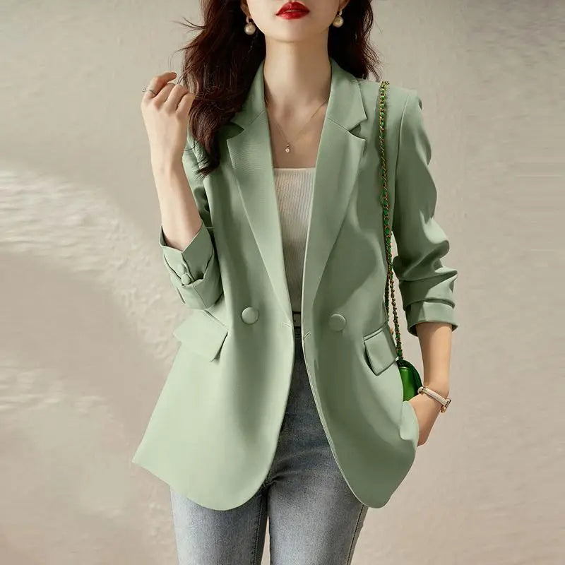 maoxiangshop Stylish Women Blazer Autumn Long Sleeve Coats Jackets Fashion Casual Lapel Neck Solid Work Suits Elegant Ladies Blouse
