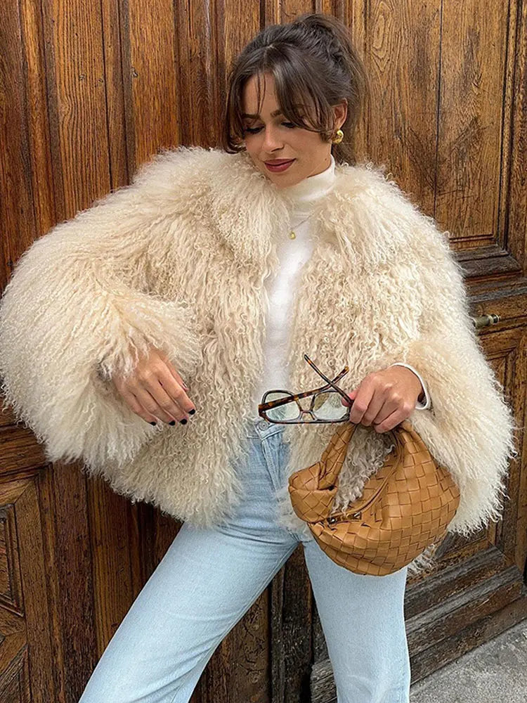 maoxiangshop - Luxury Warm Fluffy Faux Fur Coat 2024 Women Fashion Solid Long Sleeve Short Coats Winter Female Casual High Street Outercoat