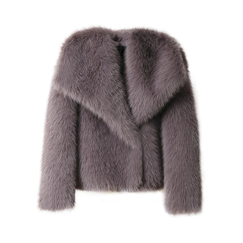 maoxiangshop - Chic Ins Blogger Brand Fashion Fake Fox Fur Jacket Coat Women 2024 Winter Luxury Design Big Collar Fur Coats Cool Girls Overcoat