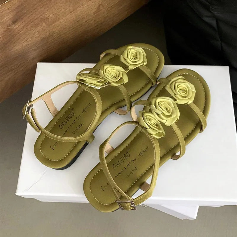 maoxiangshop - 2024 Summer New Open Toe Sandals Women Roman Style Cute Flat Sandals for Women Chunky Low Heel Wedge Design Elegant Dress Shoes