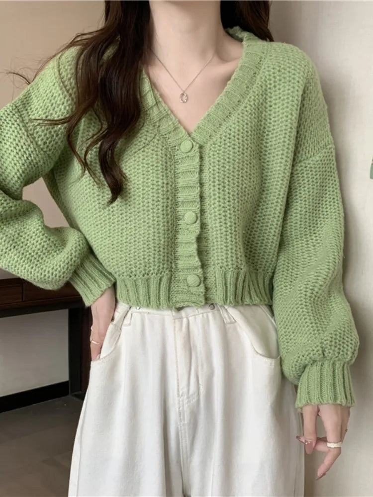 maoxiangshop Women Sweater Cardigan V-Neck Button Up Casual Knit Sweater Coat Sweet Cardigan Coat For Women Autumn Winter