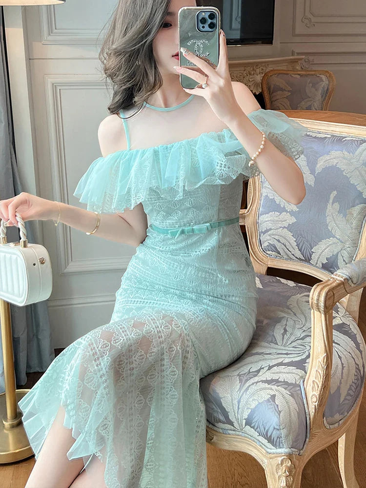 maoxiangshop Fashion Summer Long Evening Dress Women Ladies Clothing Sexy Off-Shoulder Wrap Hip Midi Party Wedding Robe Mujer Vestidos Fiesta