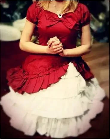 maoxiangshop - Wine White Lolita OP Dress Short Sleeves Withe Ruffles Lolita Black Dress plus Size Lolita