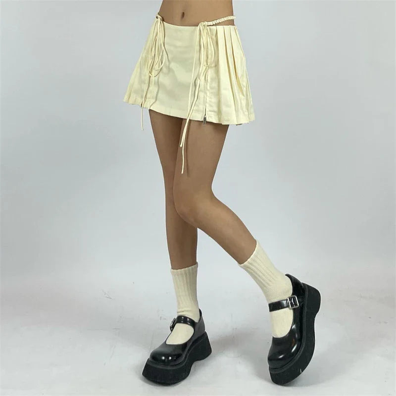 maoxiangshop - New Y2k Mini Skirts 90s Cute Streetwear Casual Grey Pleated Skirts With Belt Hot Zipped A-Line Women Short Skirt Summer