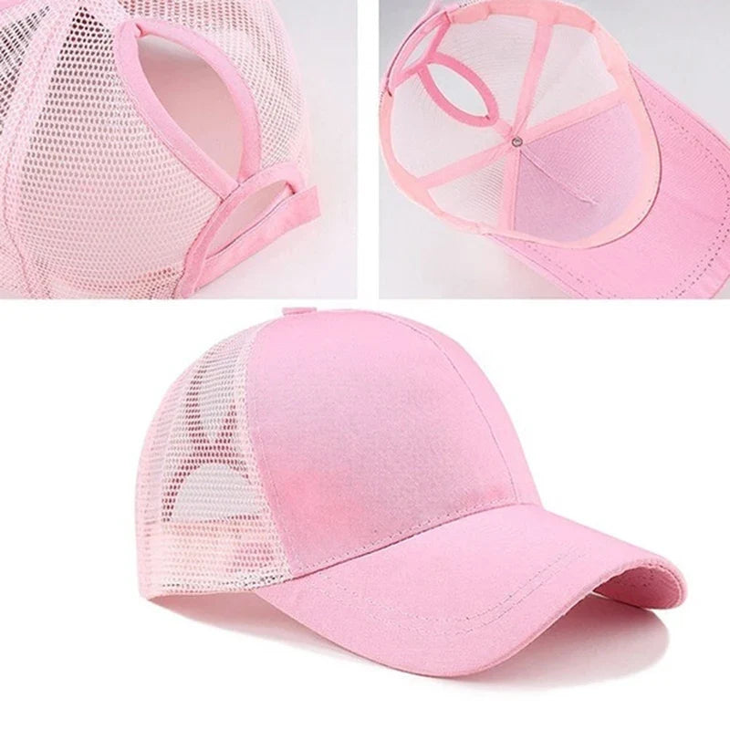 maoxiangshop New Ponytail Baseball Cap Summer Women's Adjustable Black Hat Messy Cap Casual Cotton Girl Snapback Mesh Cap