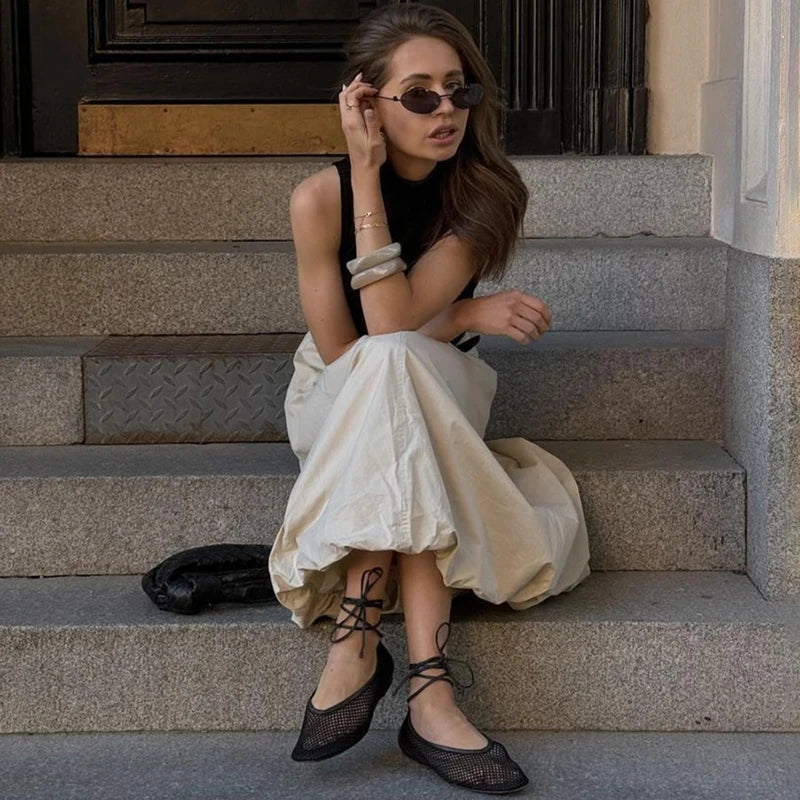 maoxiangshop - Fashion High Waist Skirts For Women Solid Colkor Splice Bud Skirt 2024 Autumn New Female Loose Streetwear Midi Skirts