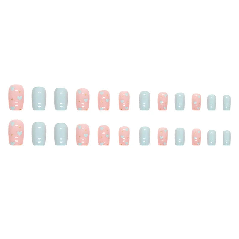 maoxiangshop 24Pcs Square Head False Nails with Glue Pink Wavy Line Design Fake Nails Artifical Finished Press on Nails Full Cover Nail Tips