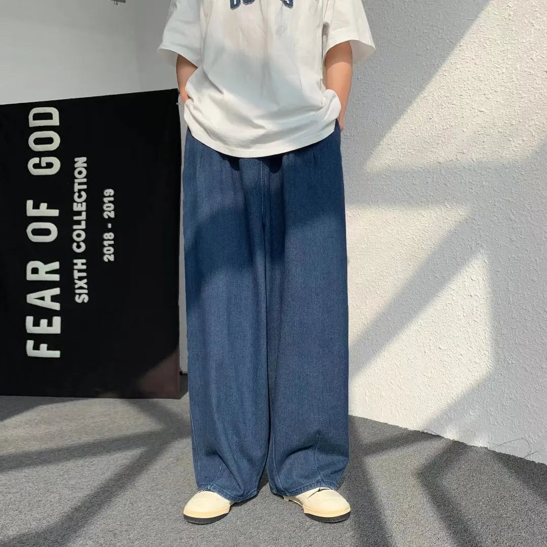 maoxiangshop Men's Pure Color Cargo Jeans Simple All-match Wide Leg Pants Trousers Men Hip Hop Streetwear Oversized 90s Vintage Fashion Denim