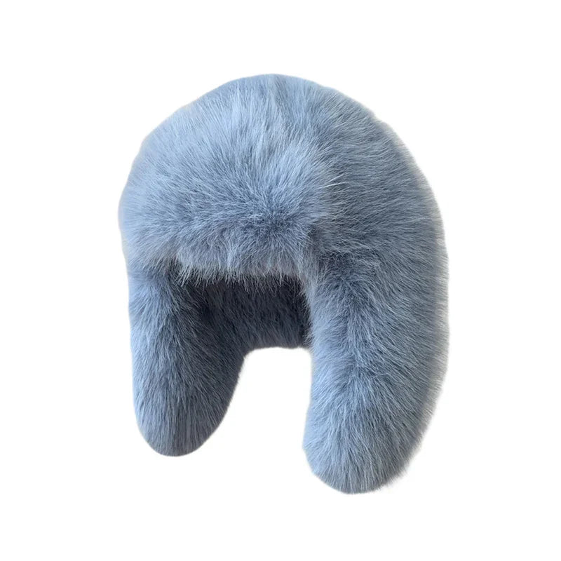 maoxiangshop - 2024 Winter Women Fluffy Furry Faux Fox Fur Bomber Hats Flaps Luxury Vintage Y2k Girls Warm Earflap Snow Ski Hat Caps Russian