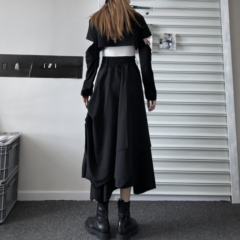 maoxiangshop Casual Vintage Victorian Skirt Women Black High Street Korean Gothic Y2k Skirt Female Long Chic Irregular Fashion Party Clothes