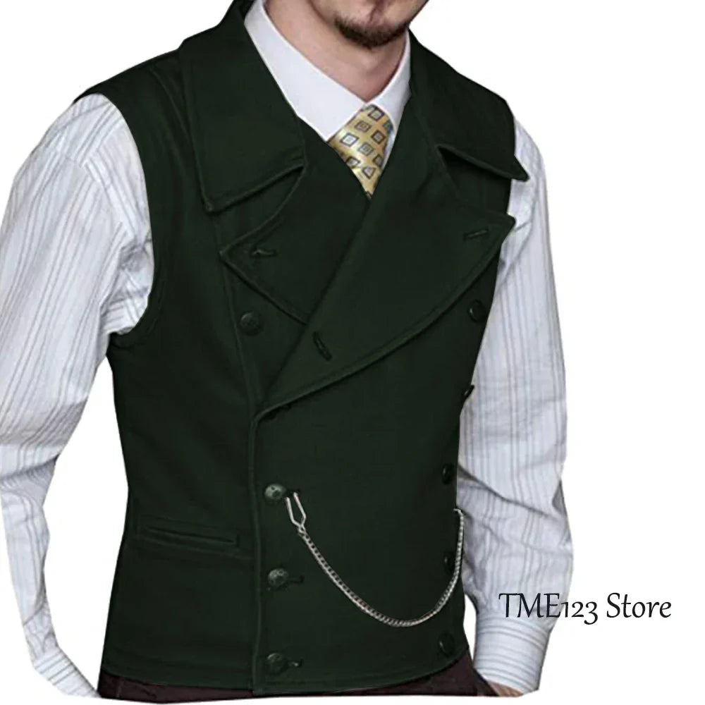 maoxiangshop Men's Woolen Suit Vest Retro Slim Fit Double Breasted Vests Victorian Style Best Man Wedding Clothing Chaleco Hombre