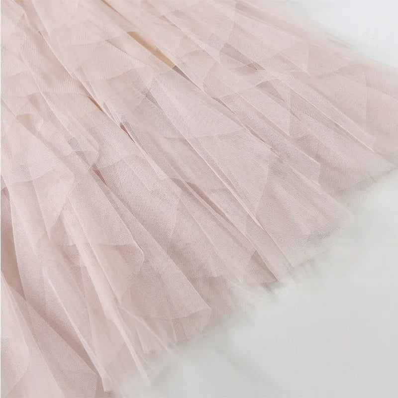 maoxiangshop Tutu Tulle Midi Skirt Women Elegant Fashion High Waist Irregular Pleated Mesh Long Skirt Spring Summer Party Female