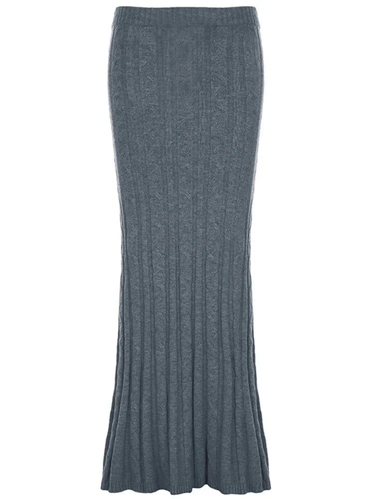 maoxiangshop - Twists Woolen Knitted Maxi Skirt Women Lacing Low Rise Slim Long Fishtail Skirt Hottie Autumn Winter Streetwear