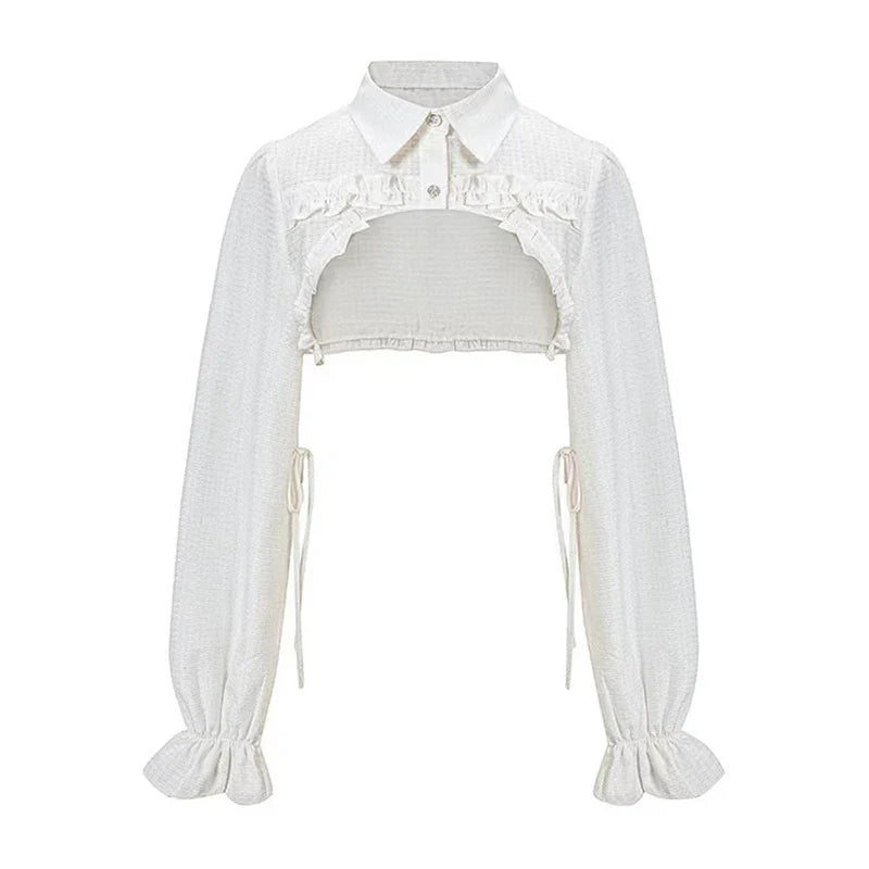 maoxiangshop Japanese Kawaii Lolita Dress Women Elegant Sweet Lace Ruffles White Strap Dresses Sexy Korean Fashion Birthday Party Fairy Dress