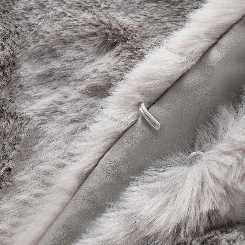 maoxiangshop - 2024 Winter Faux Rabbit Fur Coat Women Chic Fashion Soft Warm Furry Fur Jacket Street Style Girl Outerwear Overcoat