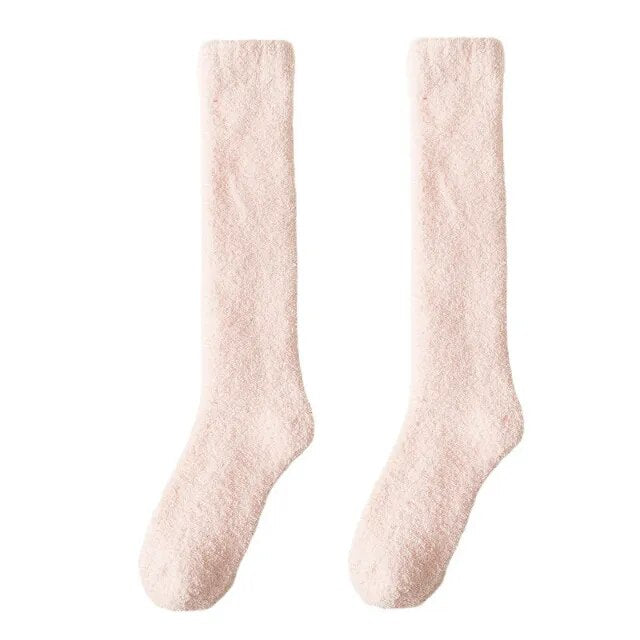maoxiangshop Unisex Candy Coral Fleece Long Socks Women Plush Winter Warm Thick Thigh Stockings Lolita Thigh High Home Sleep Floor Sock