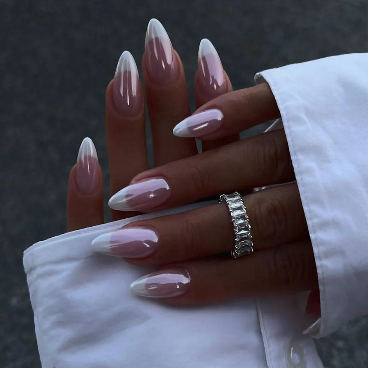 maoxiangshop 24Pcs False Nails With Glue Almond Pink Butterfly Design Detachable Rhinestones Acrylic Fake Nails long stiletto Press On Nails