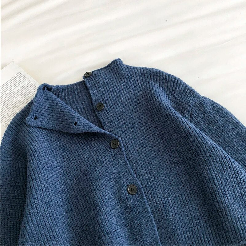maoxiangshop Retro Turtleneck Single-Breasted Sweater Women's cardigans Autumn New Korean Loose Long-Sleeved knit Cardigans Fashion Full