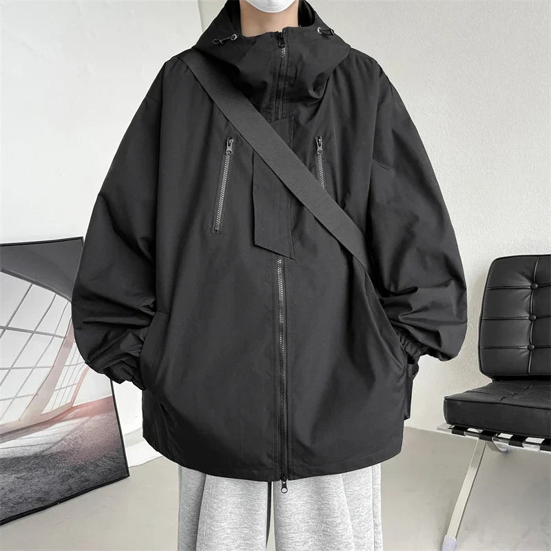 maoxiangshop 2024 Men Hooded Jacket Men Bomber Jacket Mens Windbreakers Zipper Coats Spring Autumn Loose Cargo Jacket Men Casual Sportswear