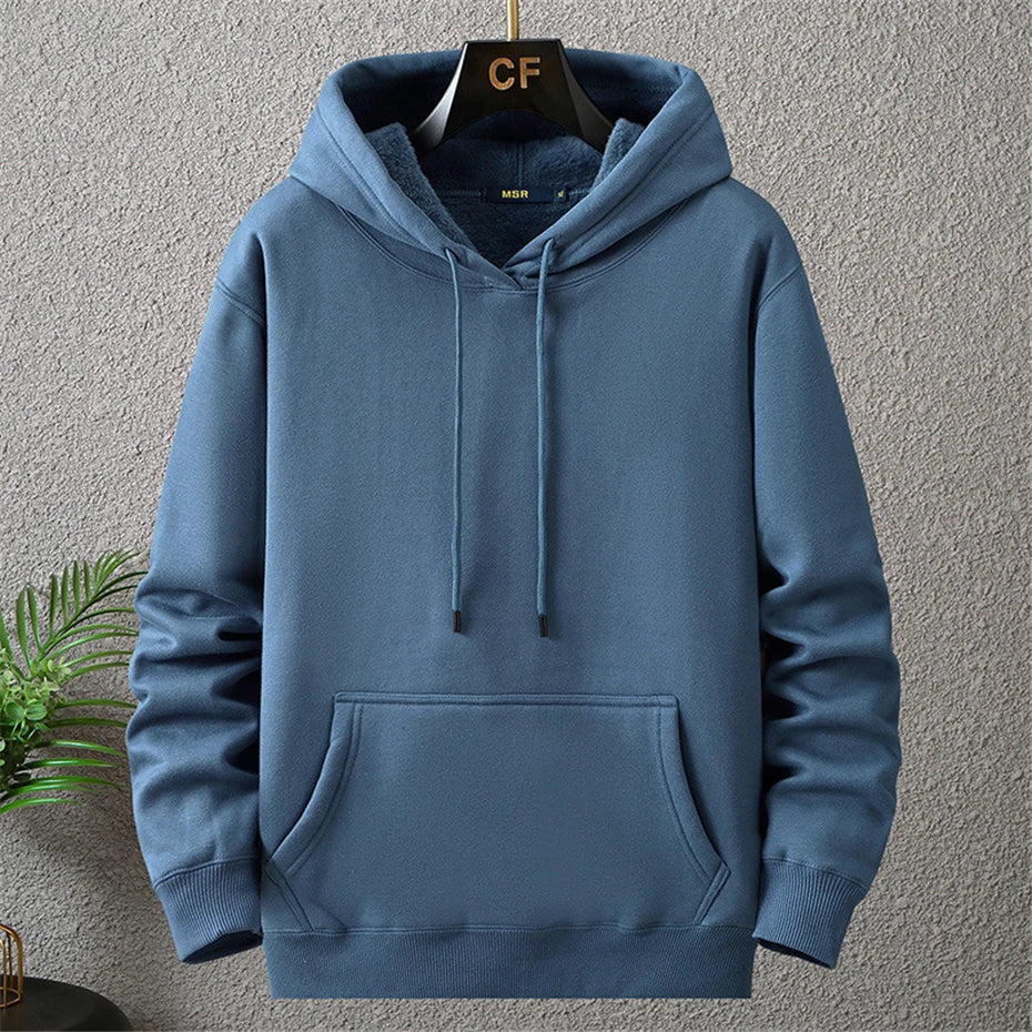 maoxiangshop Solid Color Hoodies Men 12XL 10XL Plus Size Hoodies Autumn Winter Thick Fleece Hoodie Male Big Size 12XL Hooded Pullover Black