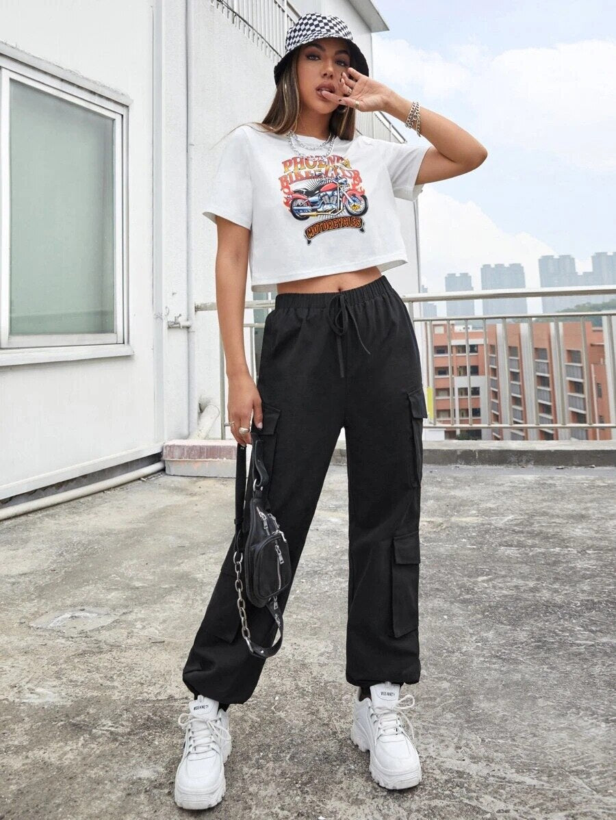 High Waist Pockets Cargo Pants Baggy Women Fashion Y2k Streetwear Straight Trousers Overalls Female Jogging Sweatpants Grunge