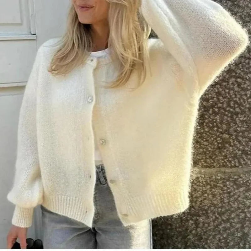maoxiangshop - Casual Knitted Cardigan Women's Loose Versatile Solid Button Knitted Long Sleeve Sweater Autumn Office Warm Jacket Top