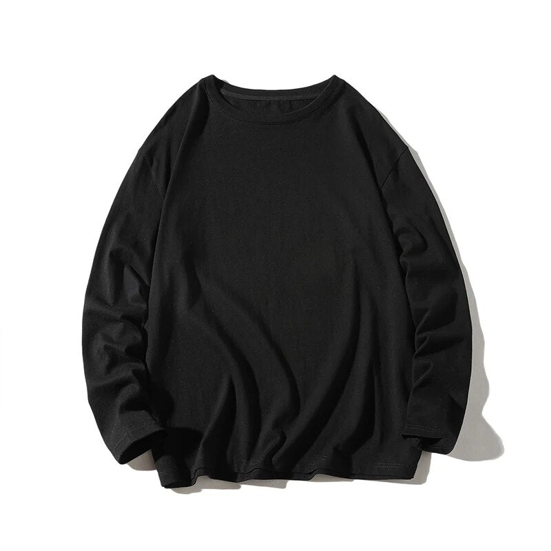 maoxiangshop 100% Cotton T Shirt Men Solid Color Long Sleeves O Neck Mens Tshirt Casual Streetwear Man Pullover Tops Tees Plus Size 5Xl