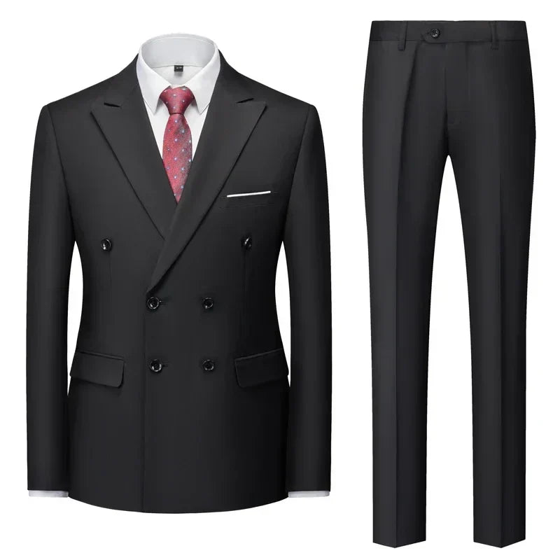 maoxiangshop Fashion New Men's Casual Boutique Double Breasted Suit Trousers / Man's Business Suit Jacket Blazers Coat Pants 2 Pcs Set