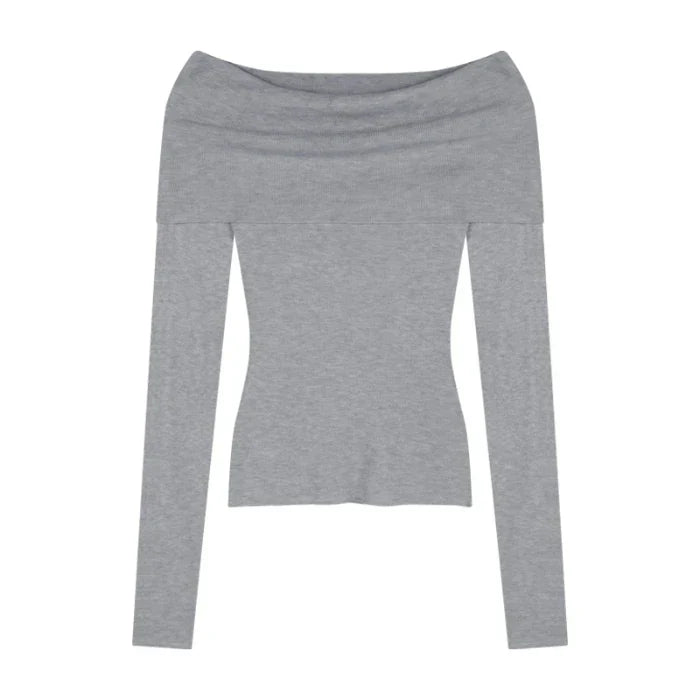 maoxiangshopBlack Solid Off Shoulder Elegant Long Sleeve Tops Korean Fashion Slim Sexy Cropped T Shirt Women Autumn Y2k Clothing Skinny Top