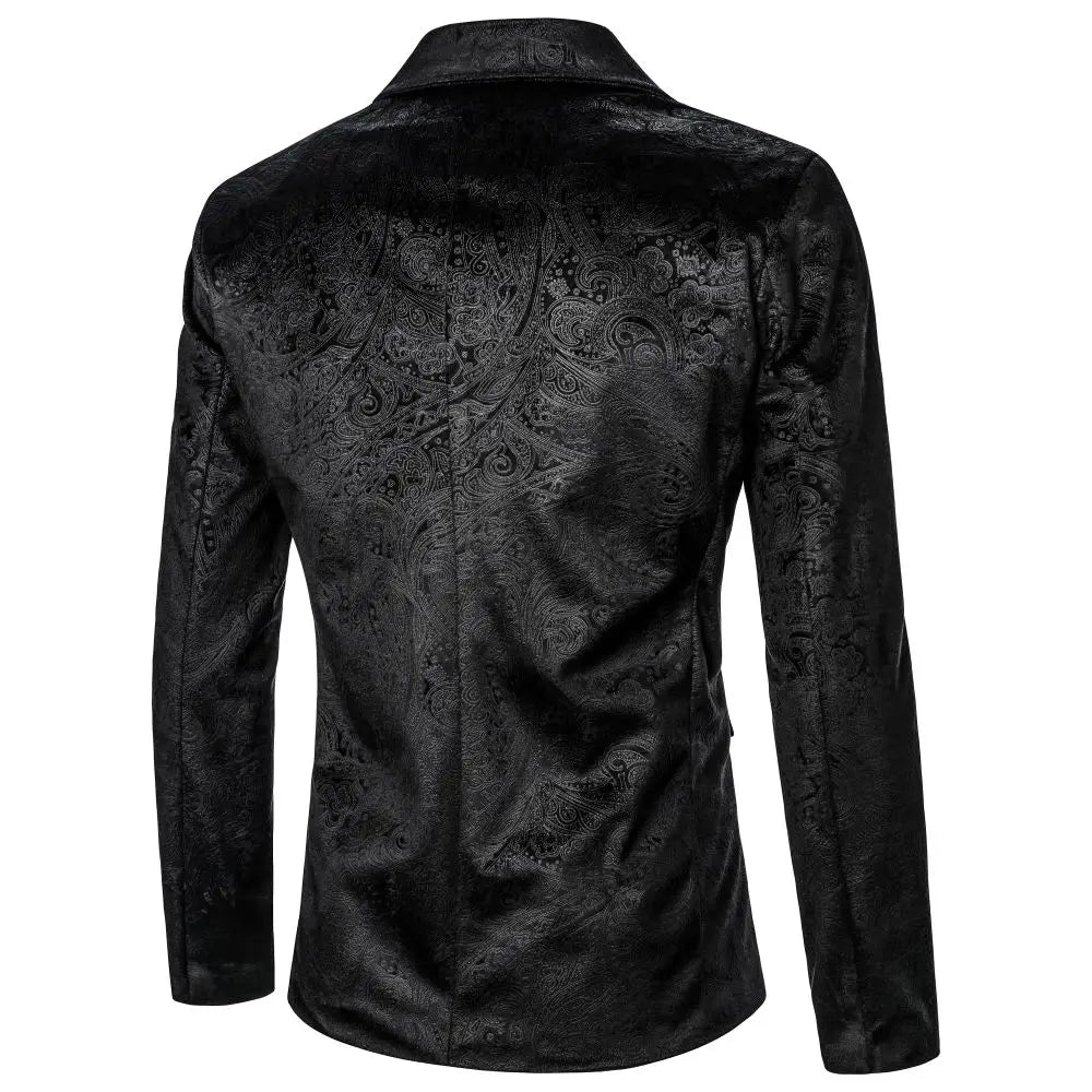 maoxiangshop Men's Blazer Grain Texture Patterned Pocket Single Button Casual Night Club Bar Stage Wedding Conference Dinner Men's Wear