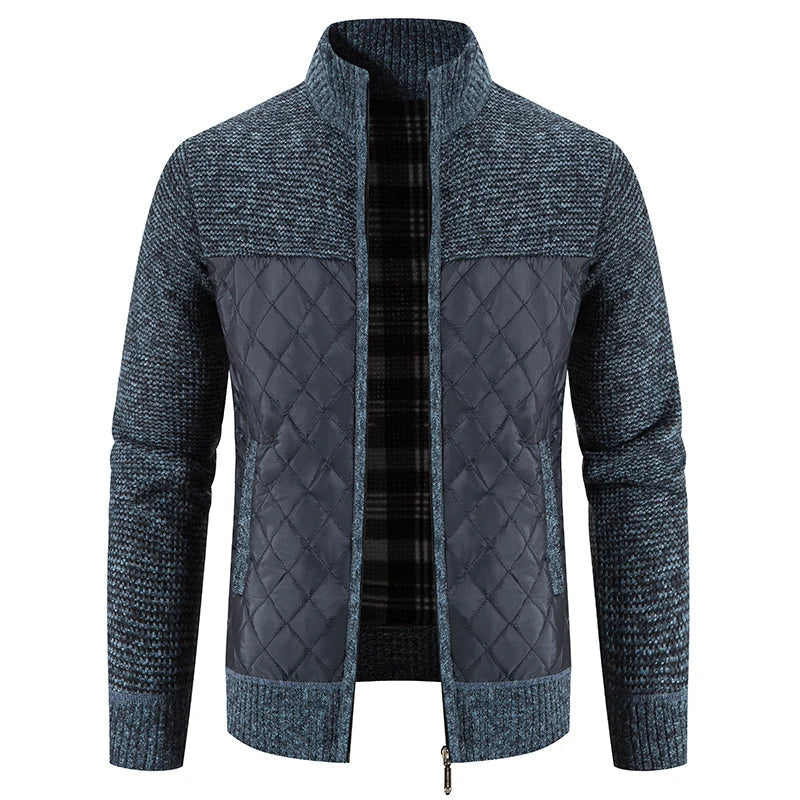 maoxiangshop Men Sweater Jacket Fashion Winter Coat Fleece Hoodies High Quality Luxury Checkered Hooded Knit Cardigan Male Outer Wear