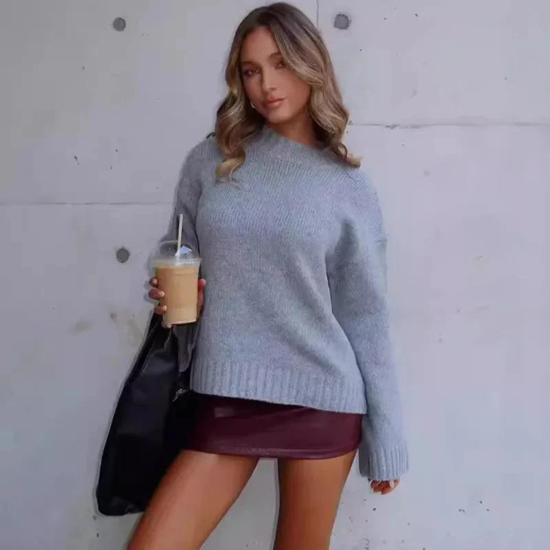 maoxiangshop - Loose Knitted Sweater Women Fashion O Neck Long Sleeve Pullover Top 2024 New Autumn Lady Office High Street Jumper Knitwear Top
