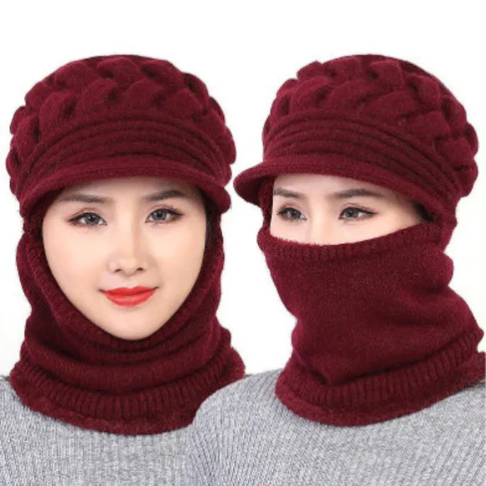 maoxiangshop Coral Fleece Winter Hat Beanies Women's Hat Scarf Warm Breathable Wool Knitted Hat For Women Double Layers Protection Caps