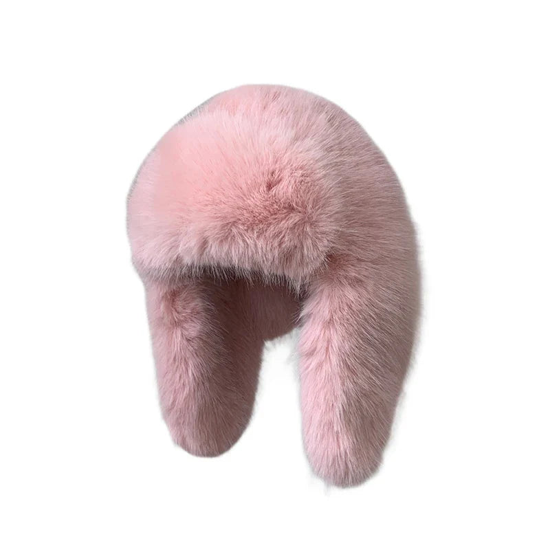 maoxiangshop - 2024 Winter Women Fluffy Furry Faux Fox Fur Bomber Hats Flaps Luxury Vintage Y2k Girls Warm Earflap Snow Ski Hat Caps Russian