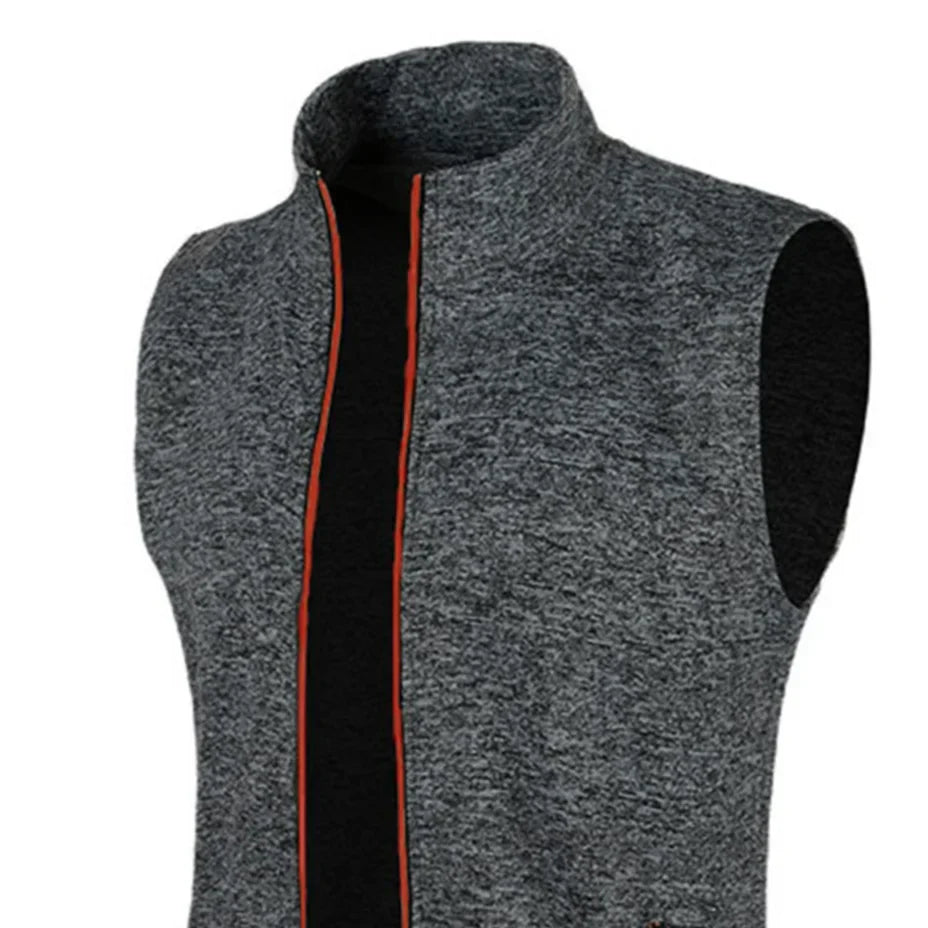 maoxiangshop Autumn and Winter Men's Knitted Velvet Fashion Casual Top Zipper Vest Sleeveless High Neck Fleece Solid Color Men's Wear