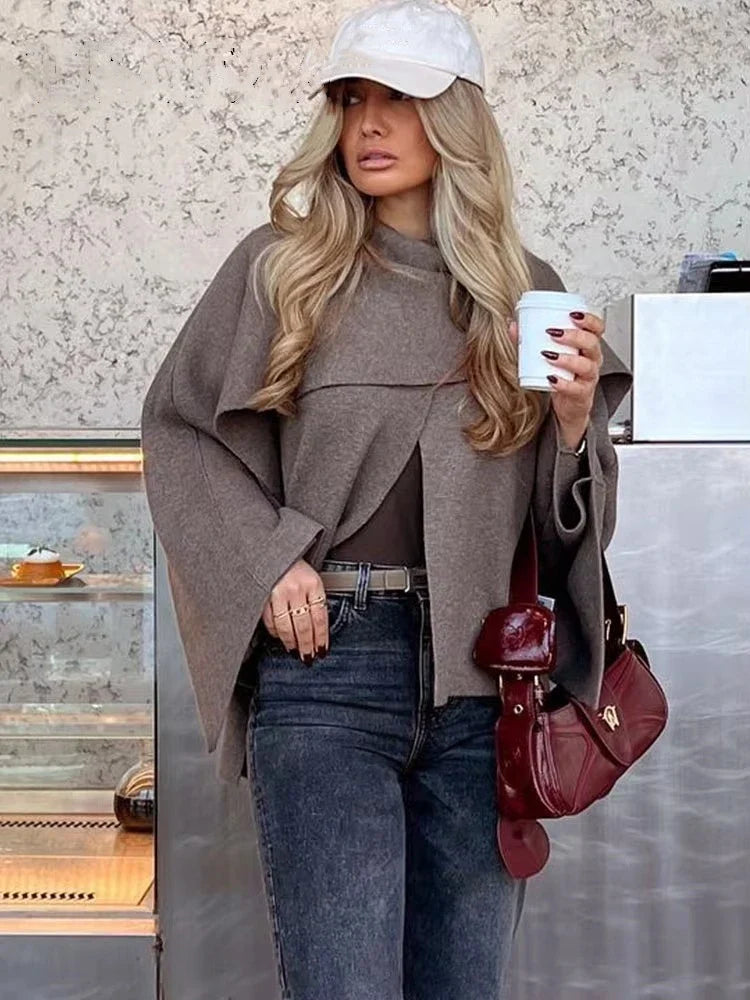 maoxiangshop - Elegant Women's Asymmetric Knitted Scarf Sweaters Women O-neck Single Button Side Slit Thick Cardigans Autumn Female Outerwear