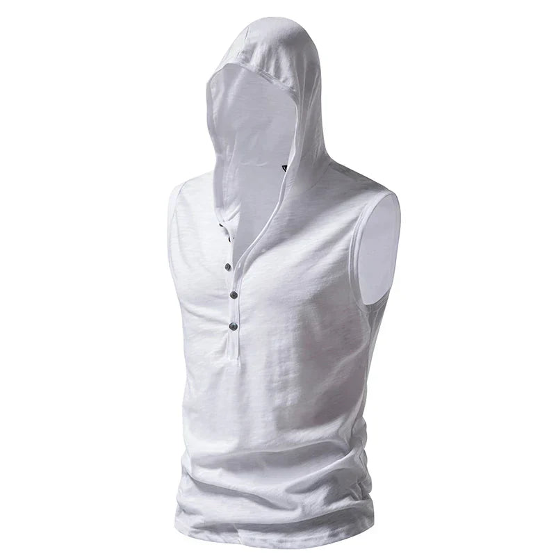 maoxiangshop Summer Men's Hooded Shirts Casual Tank Tops Cotton T-shirt Thin Quick-drying Fitness Sports V-neck Multiple Buttons Tops