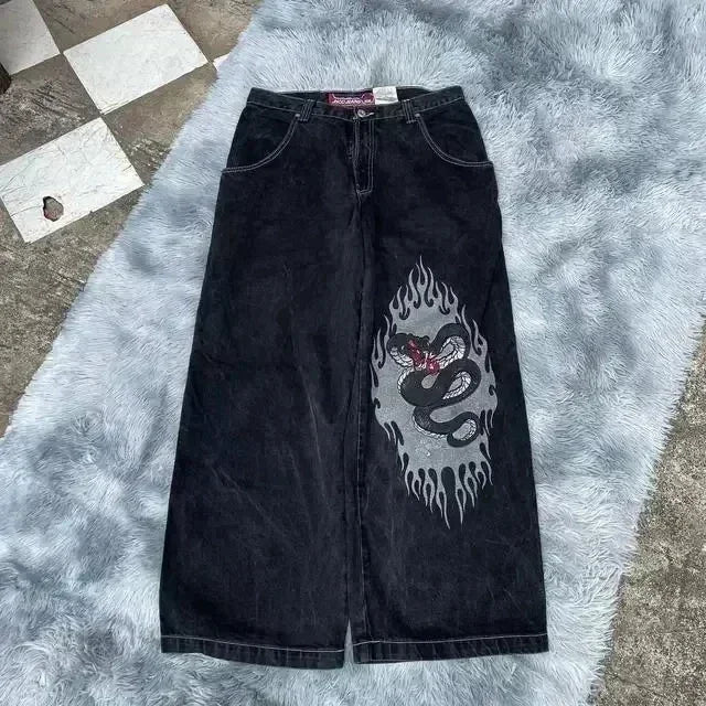 Jeans New Y2K Women Harajuku Retro Hip Hop Cartoon Embroidery Baggy Jeans Black Pants High Waisted Wide Trousers Streetwear