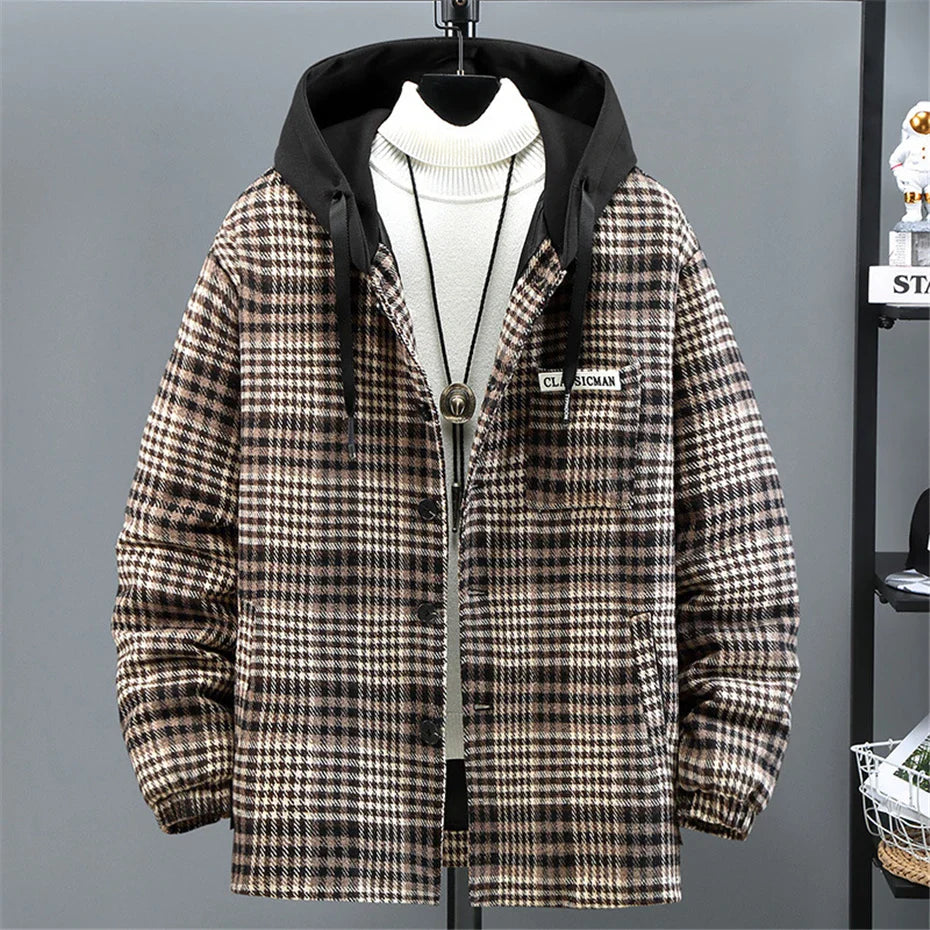 maoxiangshop Plus Size 10XL 11XL Plaid Parkas Men Winter Thick Jacket Coat Plaid Fashion Casual Winter Hooded Jackets Big Size 11XL 10XL Male