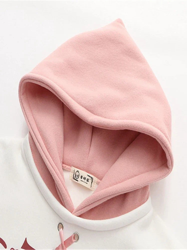 maoxiangshop Fleece Thick Women Hooded Sweatshirt Winter Casual Loose Long Sleeve Letter Print Hoodies Female Plus Velvet Pullover