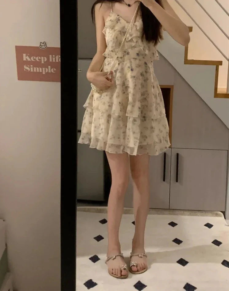 maoxiangshop DRESS TO IMPRESS Sweet Dresses for Women Fashion Floral Korean Summer Robe Femme Temperament Chiffon A-line Dress Vestidos De Mujer