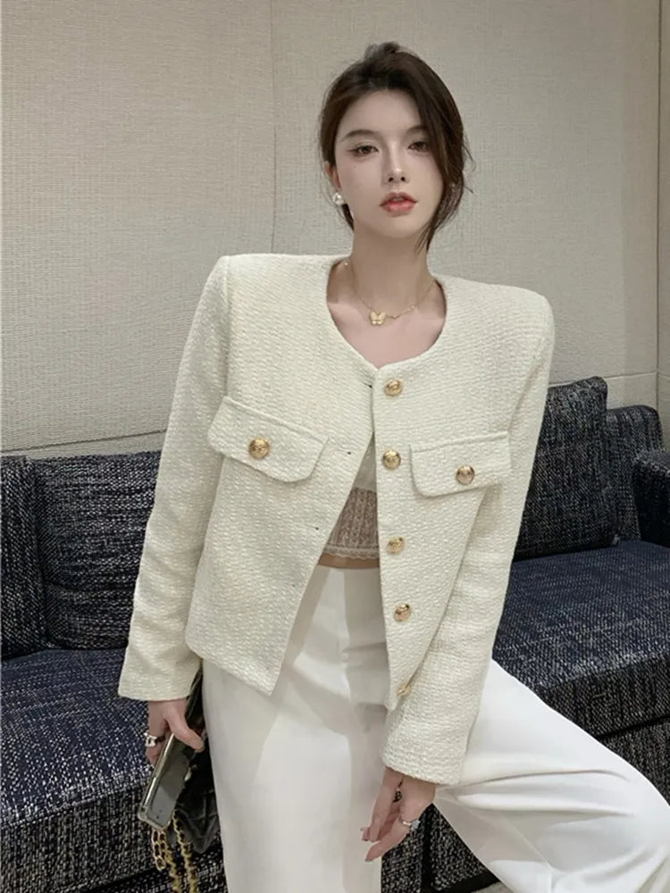 High Quality Fashion Small Fragrance Tweed Jacket Coat Women Korean Elegant Coats 2023 New Spring French Vintage Outerwear Top