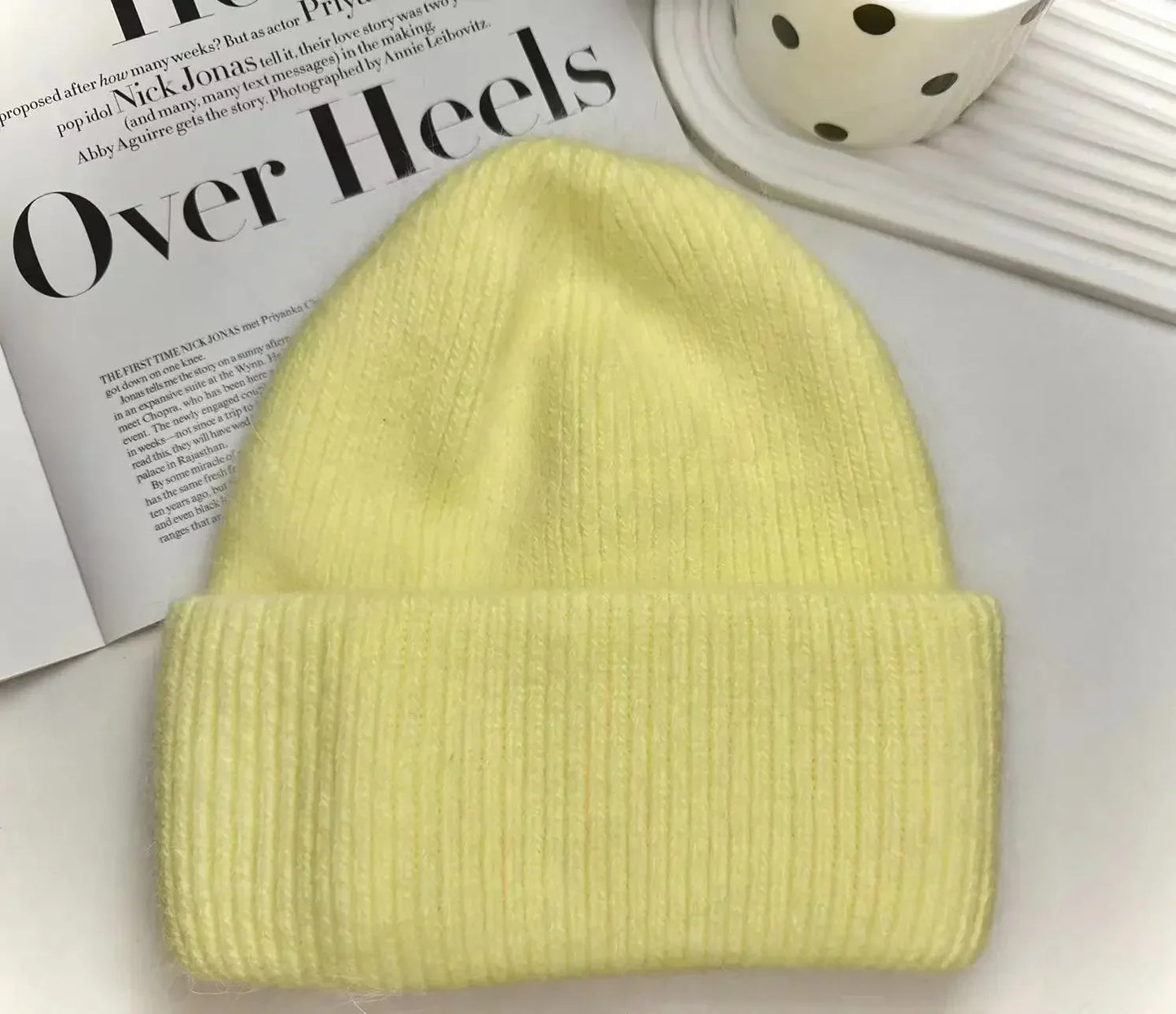 maoxiangshop 21colors Autumn Angola Rabbit Fur Knitted Beanies Winter Skullies Women's Hat Fashion Solid Warm Cashmere Wool Three Fold Thick