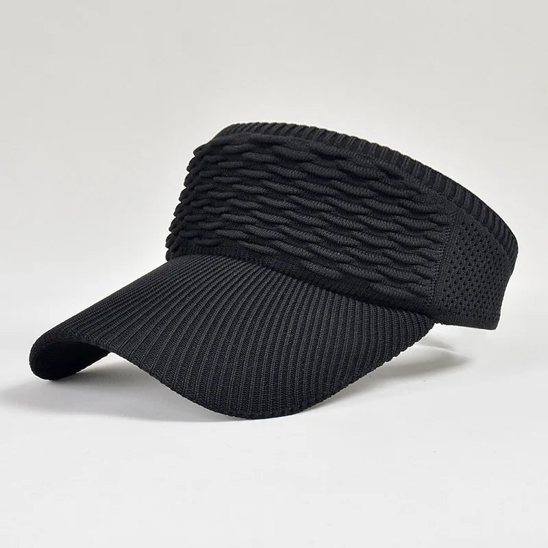maoxiangshop Fashion Folds Design Women Empty Top Hat Summer Solid Color Large Brim Sunscreen Hat Outdoor Elastic Fabric Sports Sun Cap