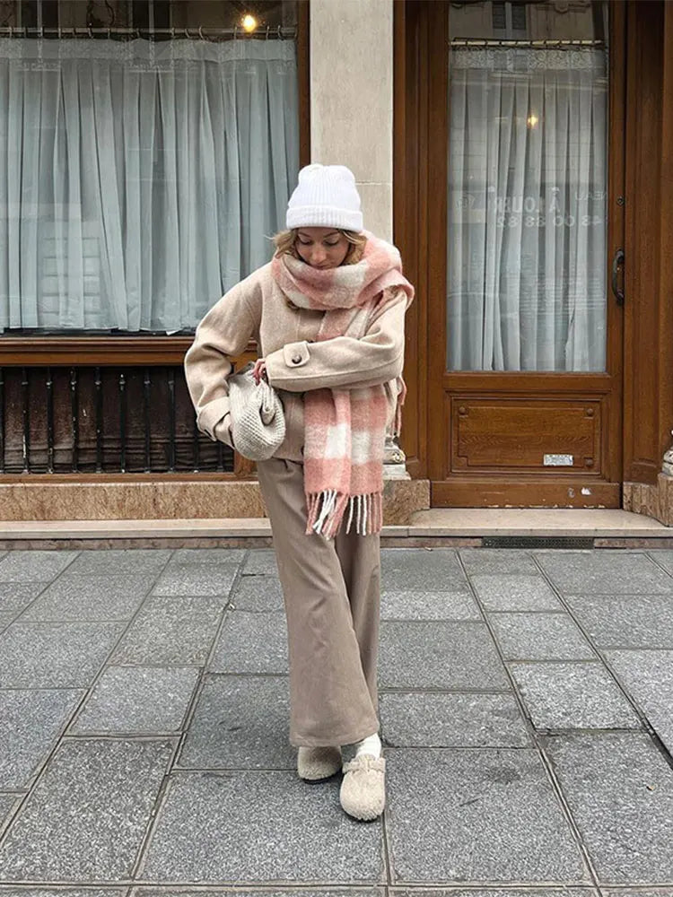 maoxiangshop - Fashion Single Breasted Lapel Collar Woolen Coat Women Long Sleeve Short Autumn Winter Jacket 2024 Female Elegant Chic Outerwear
