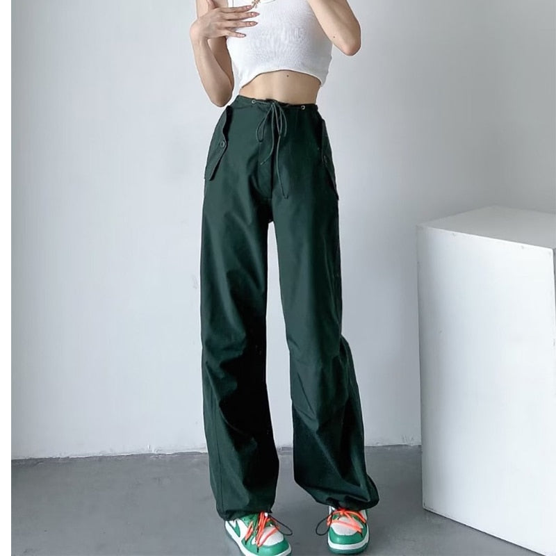 Thin style loose cargo pants women's high waist casual paper bag pants lace-up trousers 2023 summer new cargo pants for women