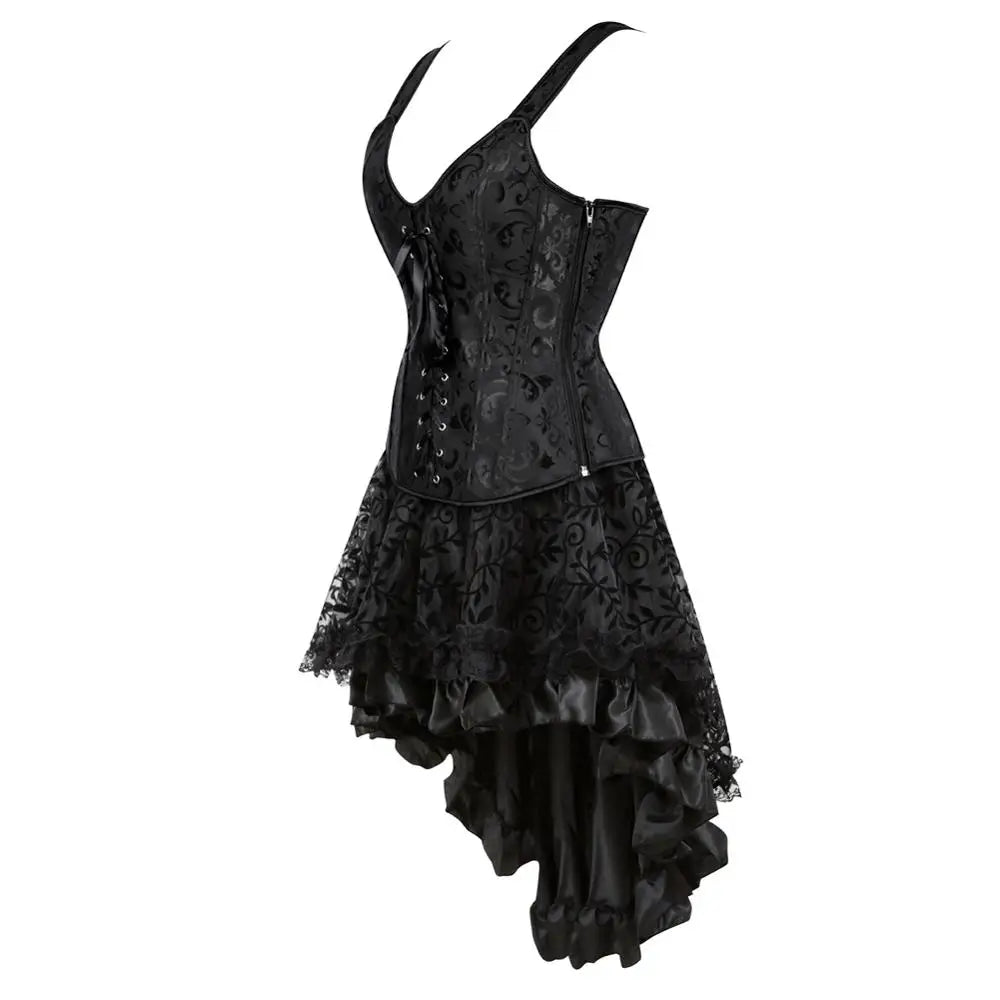 maoxiangshop - Steampunk Corset Skirt Gothic Bridal Strap Bustiers Dress Party Outfits for Women Plus Size Sexy Pirate Costumes Rave Clothes